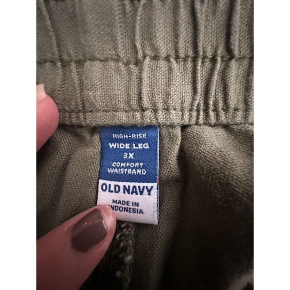 Old Navy Women Wide Leg Linen Pants 3X Green Comfort Waistband Coastal High Rise - Picture 7 of 10